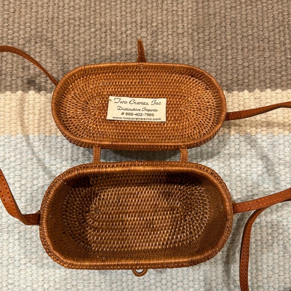 Oval Rattan Bag With Leather Strap - Bohemian Crossbody Bag - Straw Woven Bag - Picture 5 of 14